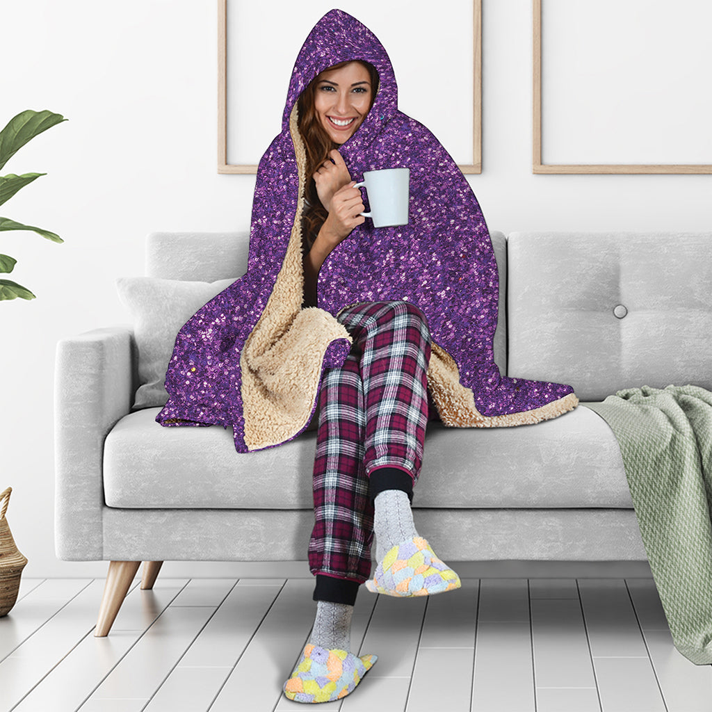 Purple Glitter Artwork Print (NOT Real Glitter) Hooded Blanket