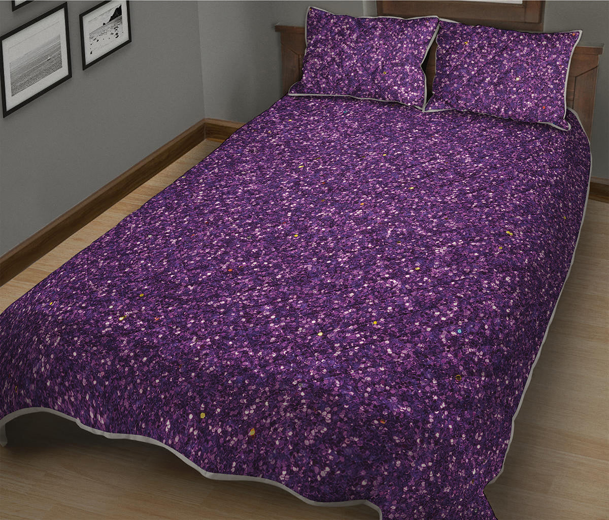 Purple Glitter Artwork Print (NOT Real Glitter) Quilt Bed Set