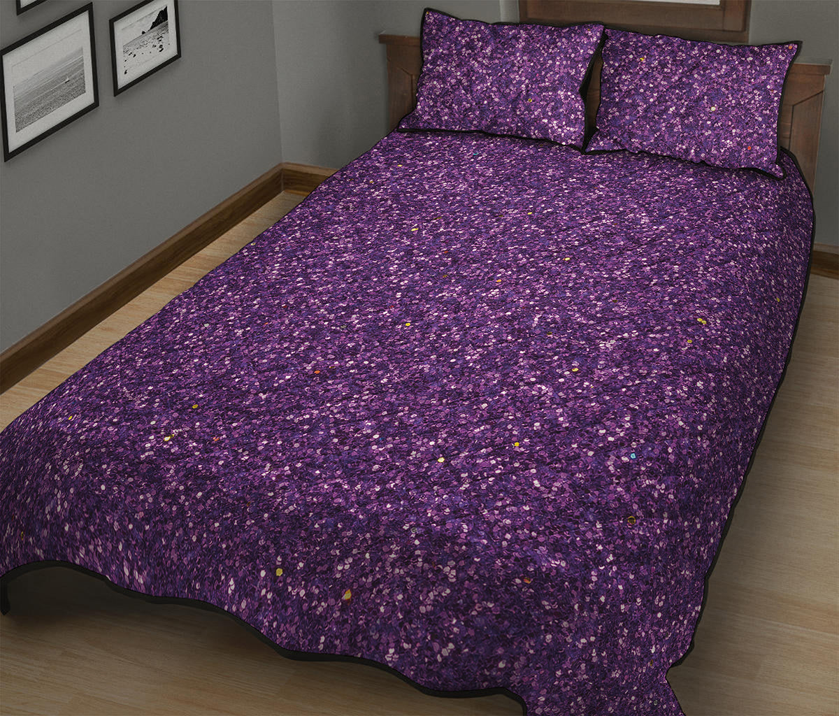 Purple Glitter Artwork Print (NOT Real Glitter) Quilt Bed Set
