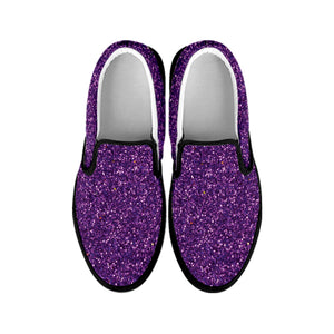 Purple Glitter Texture Print Black Slip On Shoes