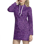 Purple Glitter Texture Print Hoodie Dress