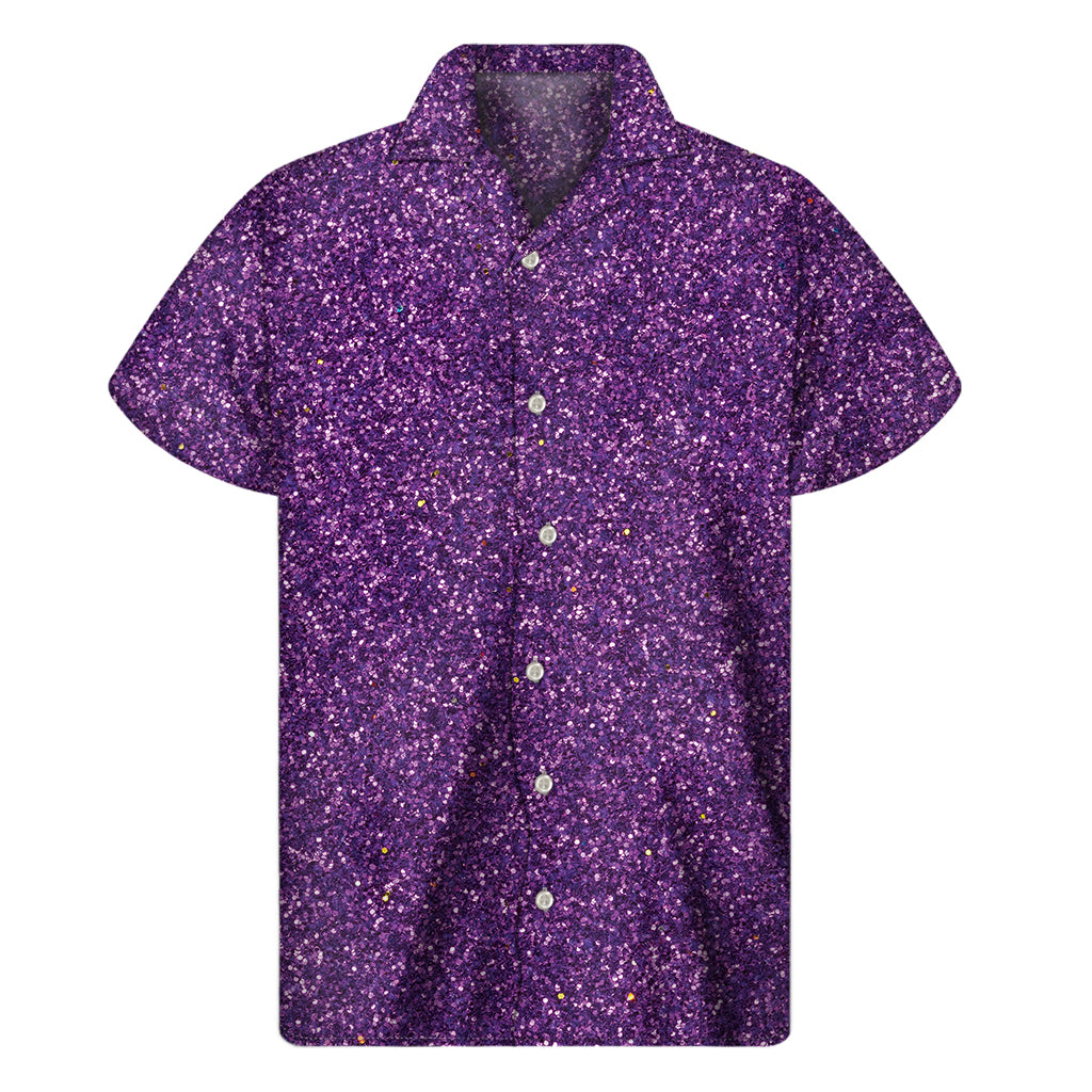 Purple Glitter Texture Print Men's Short Sleeve Shirt