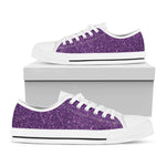 Purple Glitter Texture Print White Low Top Shoes