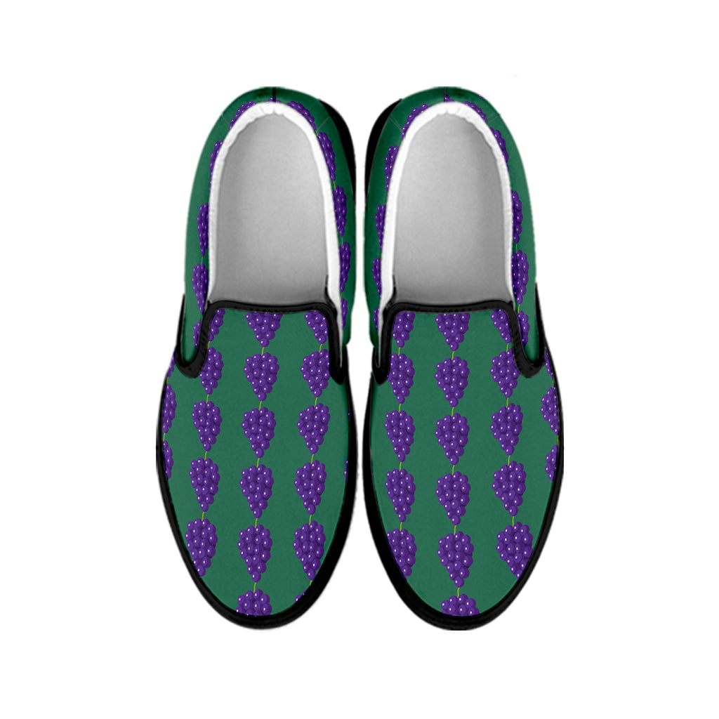 Purple Grape Pattern Print Black Slip On Shoes