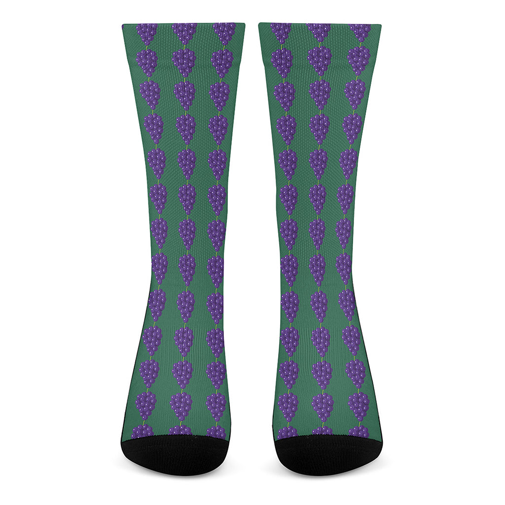 Purple Grape Pattern Print Crew Socks