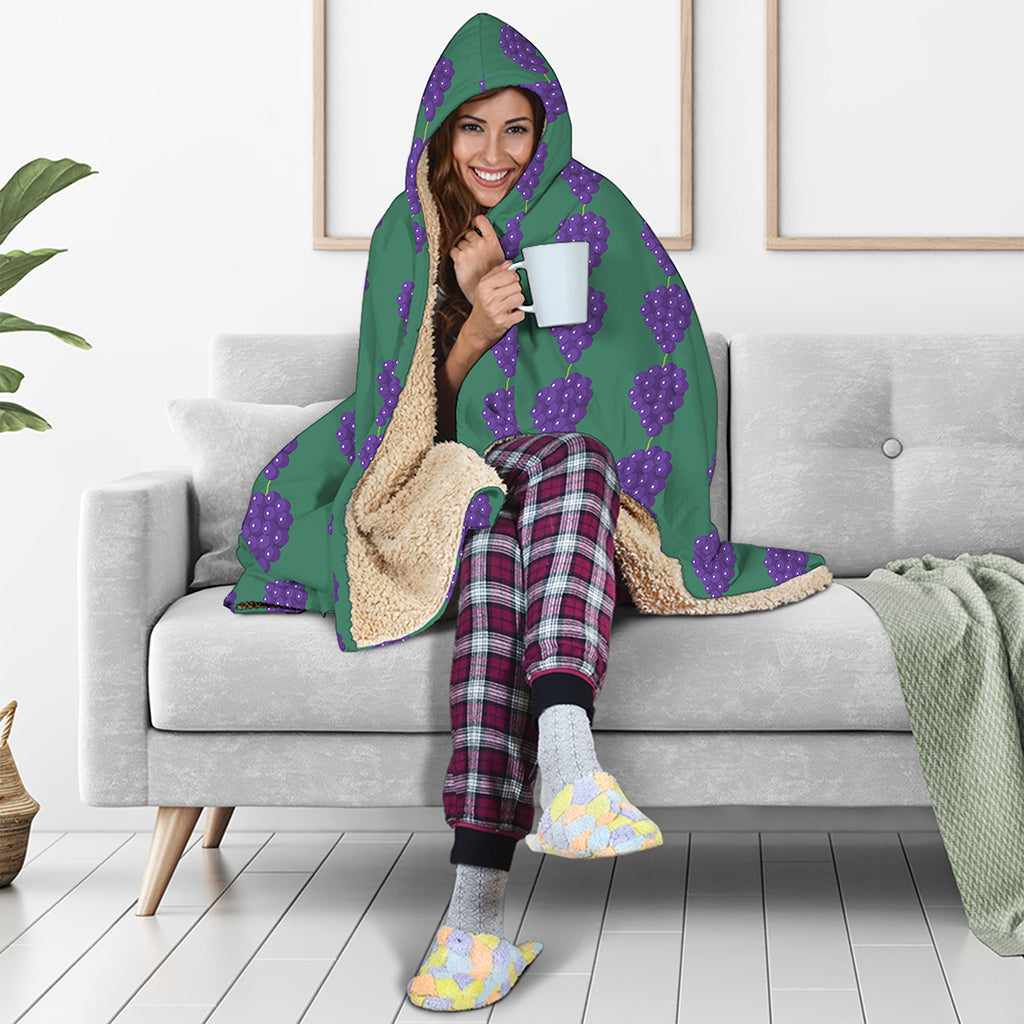 Purple Grape Pattern Print Hooded Blanket