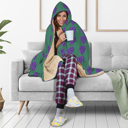 Purple Grape Pattern Print Hooded Blanket