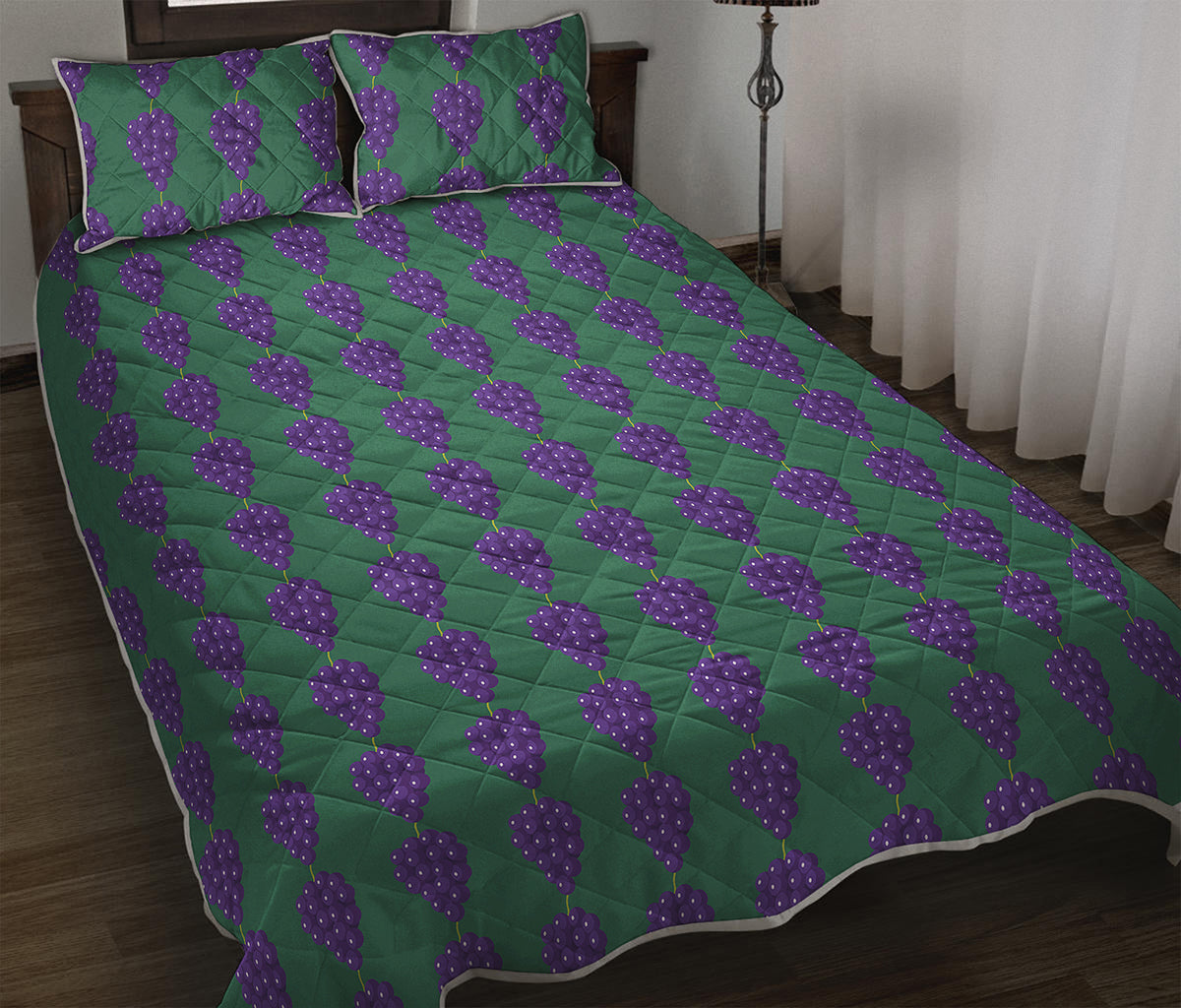 Purple Grape Pattern Print Quilt Bed Set