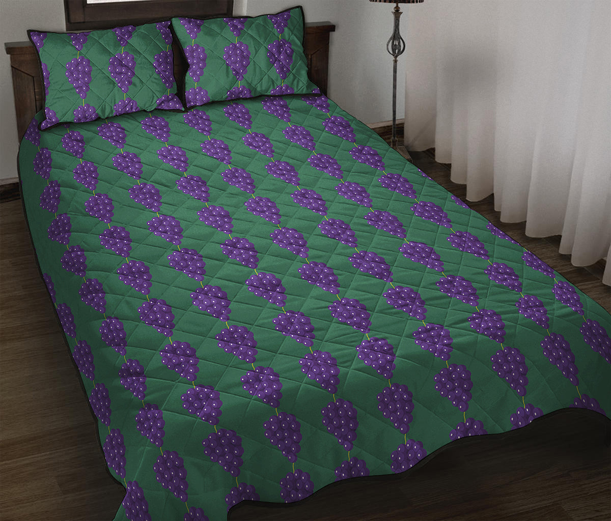 Purple Grape Pattern Print Quilt Bed Set