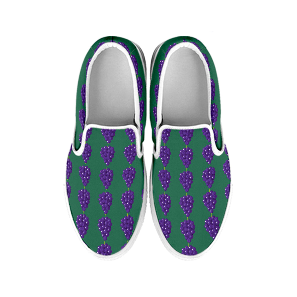 Purple Grape Pattern Print White Slip On Shoes