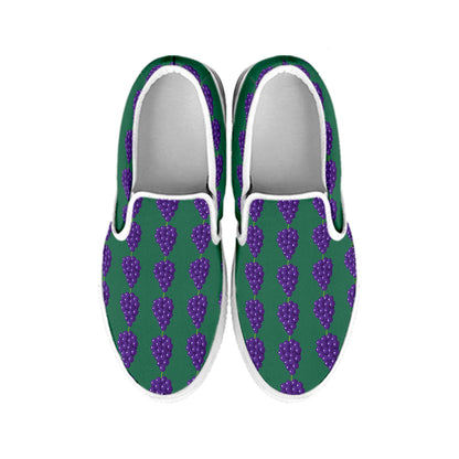 Purple Grape Pattern Print White Slip On Shoes