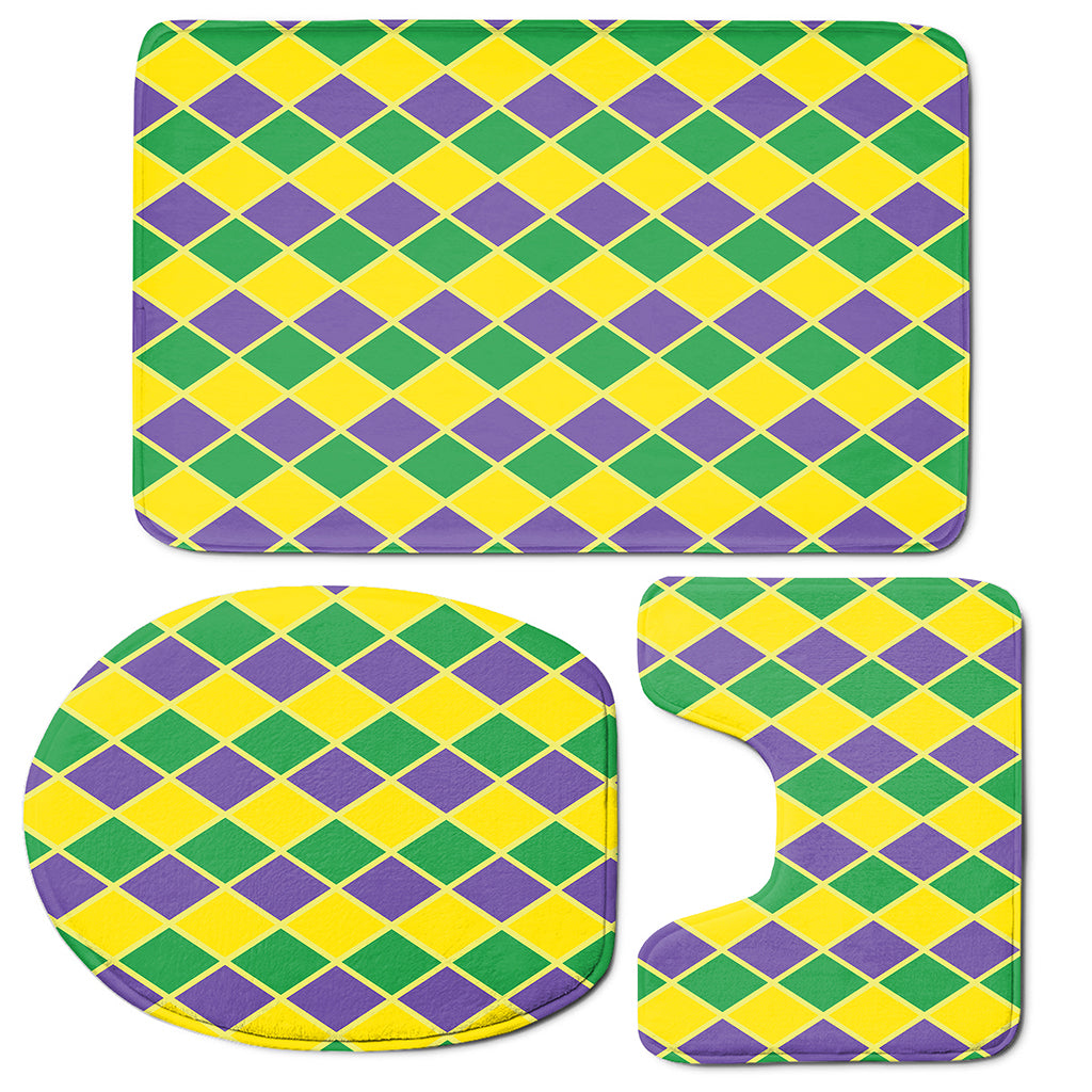 Purple Green And Yellow Mardi Gras Print 3 Piece Bath Mat Set