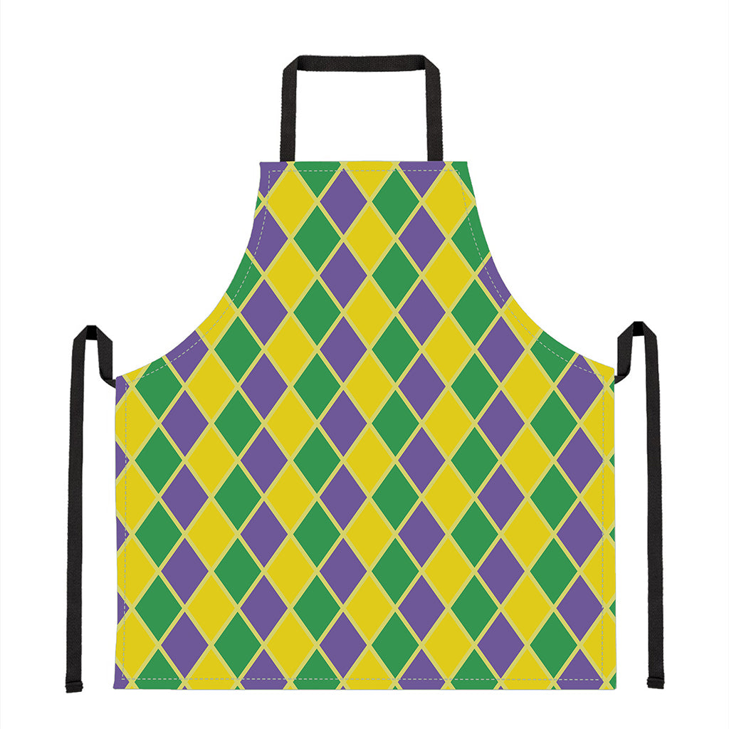 Purple Green And Yellow Mardi Gras Print Apron