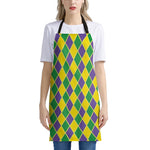 Purple Green And Yellow Mardi Gras Print Apron