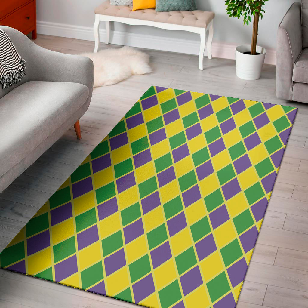 Purple Green And Yellow Mardi Gras Print Area Rug