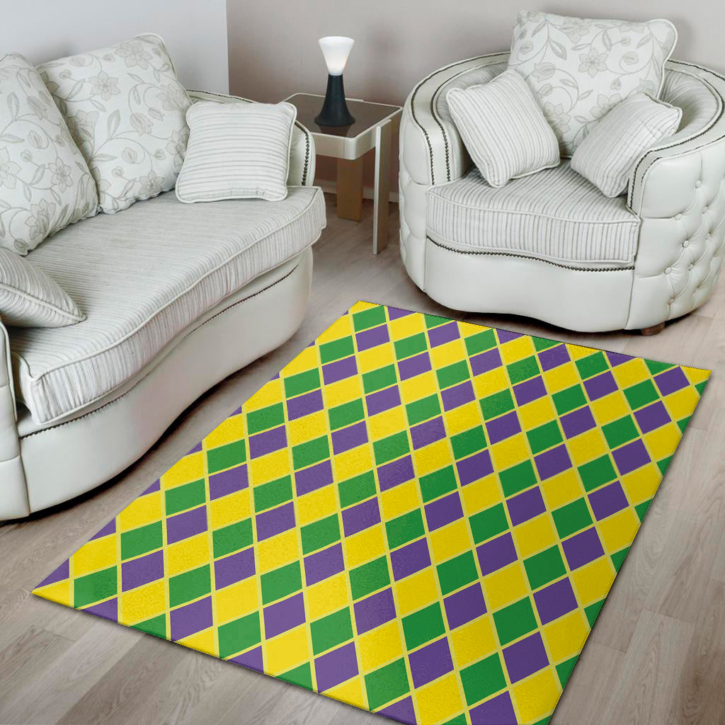 Purple Green And Yellow Mardi Gras Print Area Rug