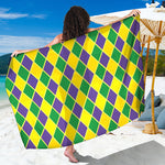 Purple Green And Yellow Mardi Gras Print Beach Sarong Wrap