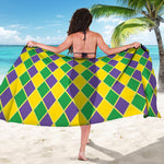 Purple Green And Yellow Mardi Gras Print Beach Sarong Wrap