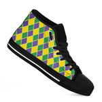 Purple Green And Yellow Mardi Gras Print Black High Top Shoes
