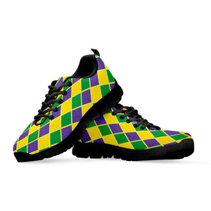 Purple Green And Yellow Mardi Gras Print Black Sneakers