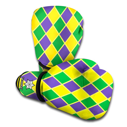 Purple Green And Yellow Mardi Gras Print Boxing Gloves