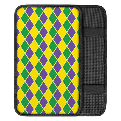 Purple Green And Yellow Mardi Gras Print Car Center Console Cover