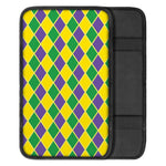 Purple Green And Yellow Mardi Gras Print Car Center Console Cover