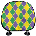 Purple Green And Yellow Mardi Gras Print Car Headrest Covers