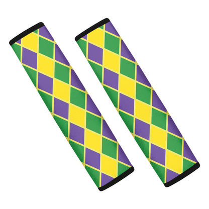 Purple Green And Yellow Mardi Gras Print Car Seat Belt Covers