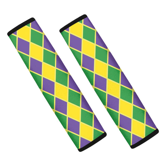 Purple Green And Yellow Mardi Gras Print Car Seat Belt Covers