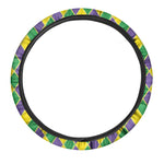 Purple Green And Yellow Mardi Gras Print Car Steering Wheel Cover