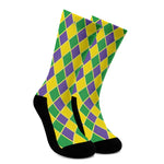 Purple Green And Yellow Mardi Gras Print Crew Socks