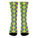 Purple Green And Yellow Mardi Gras Print Crew Socks