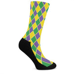 Purple Green And Yellow Mardi Gras Print Crew Socks