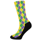 Purple Green And Yellow Mardi Gras Print Crew Socks