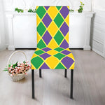 Purple Green And Yellow Mardi Gras Print Dining Chair Slipcover