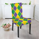 Purple Green And Yellow Mardi Gras Print Dining Chair Slipcover