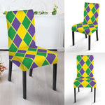 Purple Green And Yellow Mardi Gras Print Dining Chair Slipcover