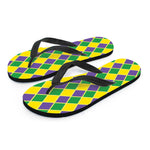 Purple Green And Yellow Mardi Gras Print Flip Flops