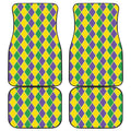 Purple Green And Yellow Mardi Gras Print Front and Back Car Floor Mats