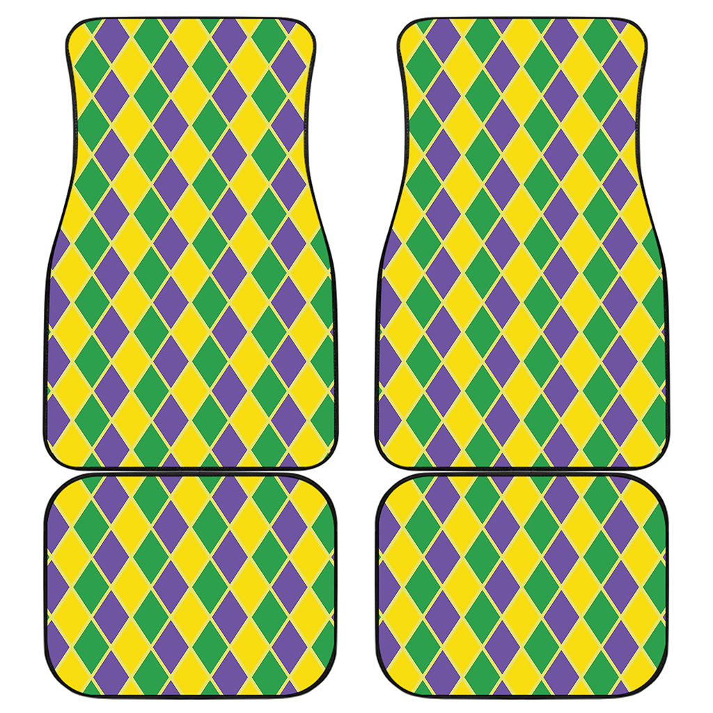 Purple Green And Yellow Mardi Gras Print Front and Back Car Floor Mats