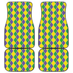 Purple Green And Yellow Mardi Gras Print Front and Back Car Floor Mats