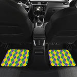 Purple Green And Yellow Mardi Gras Print Front and Back Car Floor Mats