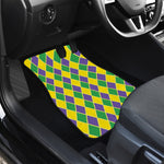 Purple Green And Yellow Mardi Gras Print Front and Back Car Floor Mats