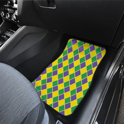 Purple Green And Yellow Mardi Gras Print Front and Back Car Floor Mats