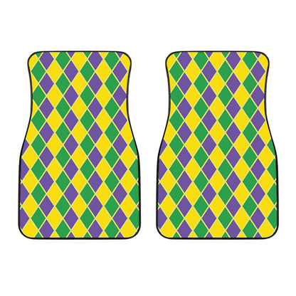 Purple Green And Yellow Mardi Gras Print Front Car Floor Mats
