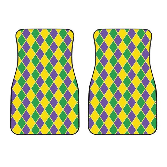 Purple Green And Yellow Mardi Gras Print Front Car Floor Mats