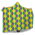 Purple Green And Yellow Mardi Gras Print Hooded Blanket