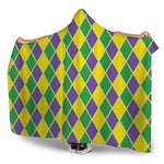 Purple Green And Yellow Mardi Gras Print Hooded Blanket