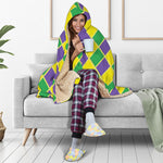 Purple Green And Yellow Mardi Gras Print Hooded Blanket